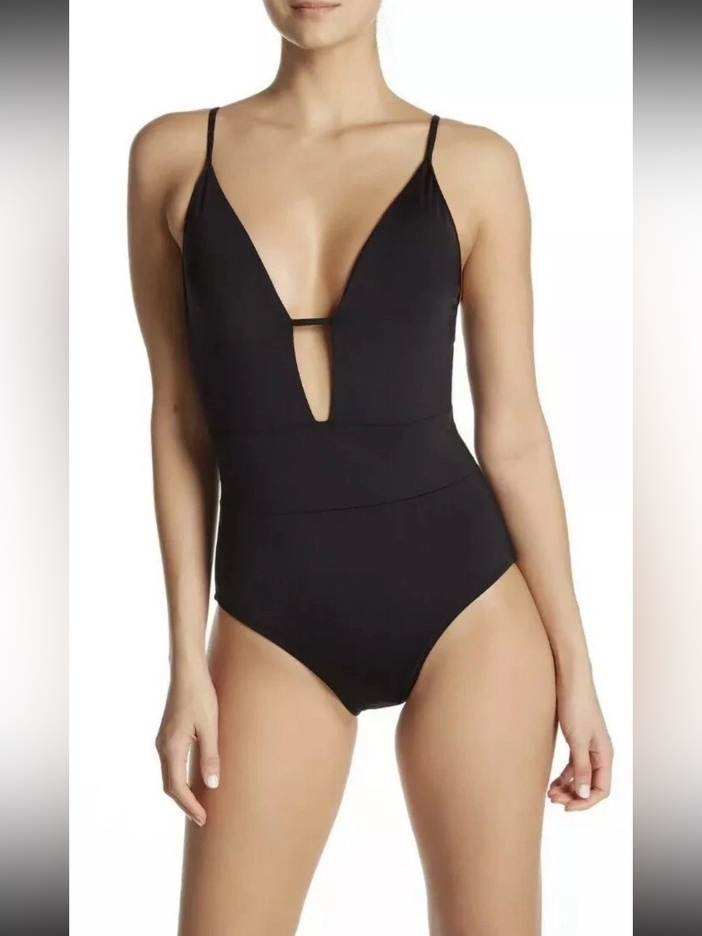 Becca Classic Black One-Piece Swimsuit with Plunge V-Neck Swim Vacation Beach